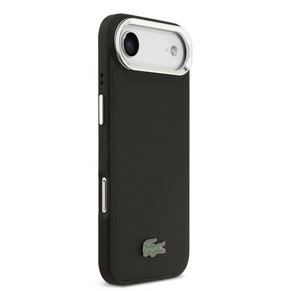 iPhone 17 Air Kılıf Lacoste Orjinal Lisanslı M-safe Şarj Özellikli PU Pike Desenli Standlı Metal Logolu Kapak