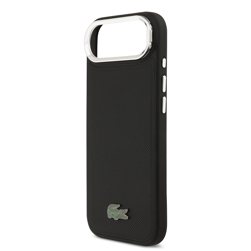 iPhone 17 Air Kılıf Lacoste Orjinal Lisanslı M-safe Şarj Özellikli PU Pike Desenli Standlı Metal Logolu Kapak