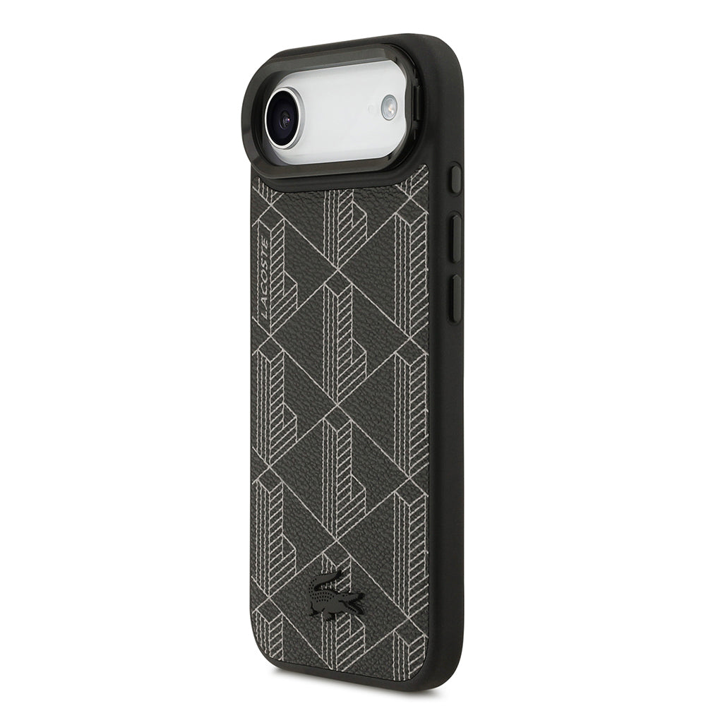 iPhone 17 Air Kılıf Lacoste Orjinal Lisanslı M-safe Şarj Özellikli Standlı PU Deri Karışık Monogram Desenli Kapak