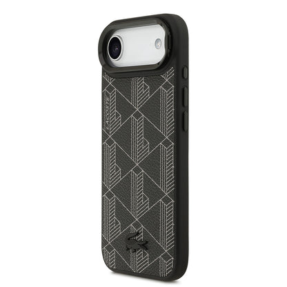 iPhone 17 Air Kılıf Lacoste Orjinal Lisanslı M-safe Şarj Özellikli Standlı PU Deri Karışık Monogram Desenli Kapak