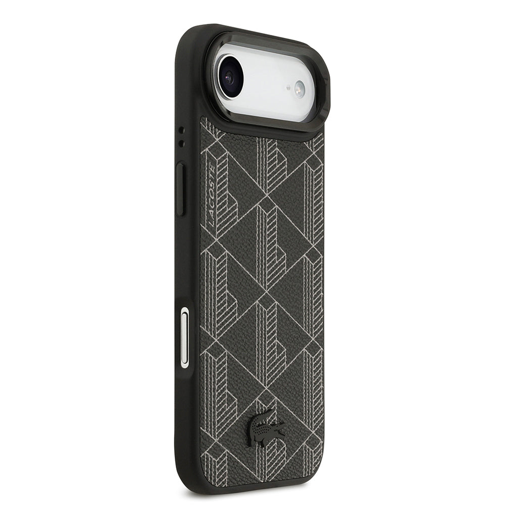 iPhone 17 Air Kılıf Lacoste Orjinal Lisanslı M-safe Şarj Özellikli Standlı PU Deri Karışık Monogram Desenli Kapak