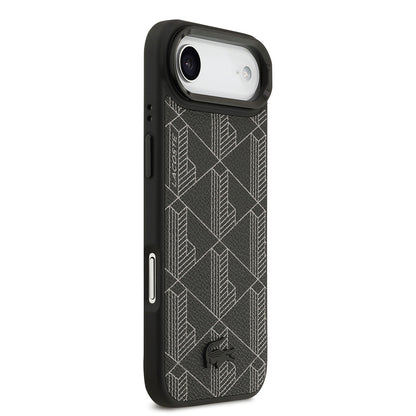 iPhone 17 Air Kılıf Lacoste Orjinal Lisanslı M-safe Şarj Özellikli Standlı PU Deri Karışık Monogram Desenli Kapak