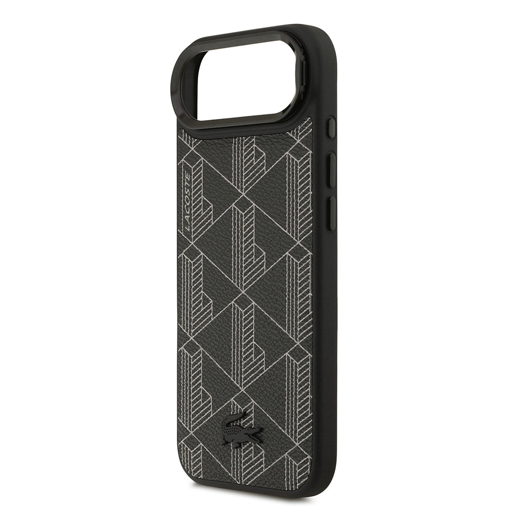 iPhone 17 Air Kılıf Lacoste Orjinal Lisanslı M-safe Şarj Özellikli Standlı PU Deri Karışık Monogram Desenli Kapak