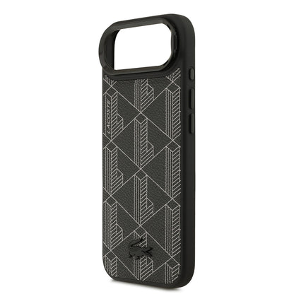 iPhone 17 Air Kılıf Lacoste Orjinal Lisanslı M-safe Şarj Özellikli Standlı PU Deri Karışık Monogram Desenli Kapak