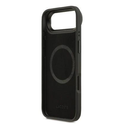 iPhone 17 Air Kılıf Lacoste Orjinal Lisanslı M-safe Şarj Özellikli Standlı PU Deri Karışık Monogram Desenli Kapak