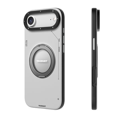 iPhone 17 Air Kılıf M-safe Şarj Özellikli 360 Derece Standlı Basit Mat Deri Desenli Youngkit Tech Leather Serisi Kapak