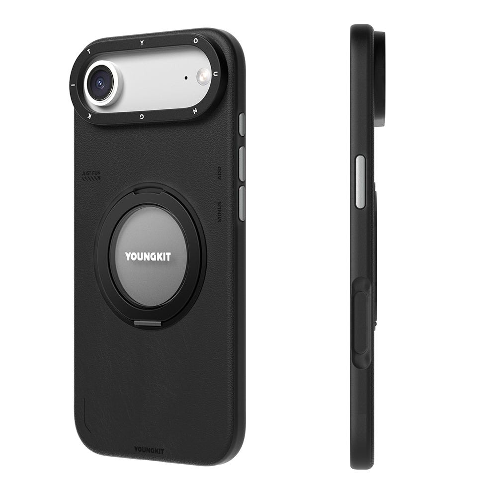 iPhone 17 Air Kılıf M-safe Şarj Özellikli 360 Derece Standlı Basit Mat Deri Desenli Youngkit Tech Leather Serisi Kapak