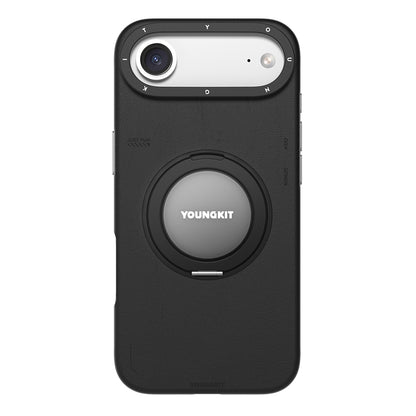 iPhone 17 Air Kılıf M-safe Şarj Özellikli 360 Derece Standlı Basit Mat Deri Desenli Youngkit Tech Leather Serisi Kapak