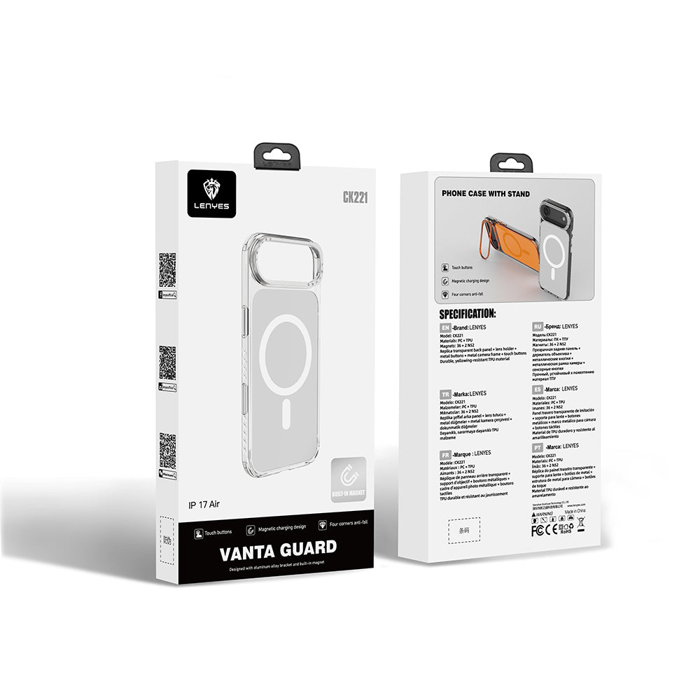 iPhone 17 Air Kılıf M-safe Şarj Özellikli Metal Kamera Çerçeveli Airbag Tasarımlı Lenyes CK221 Sert PC Kapak