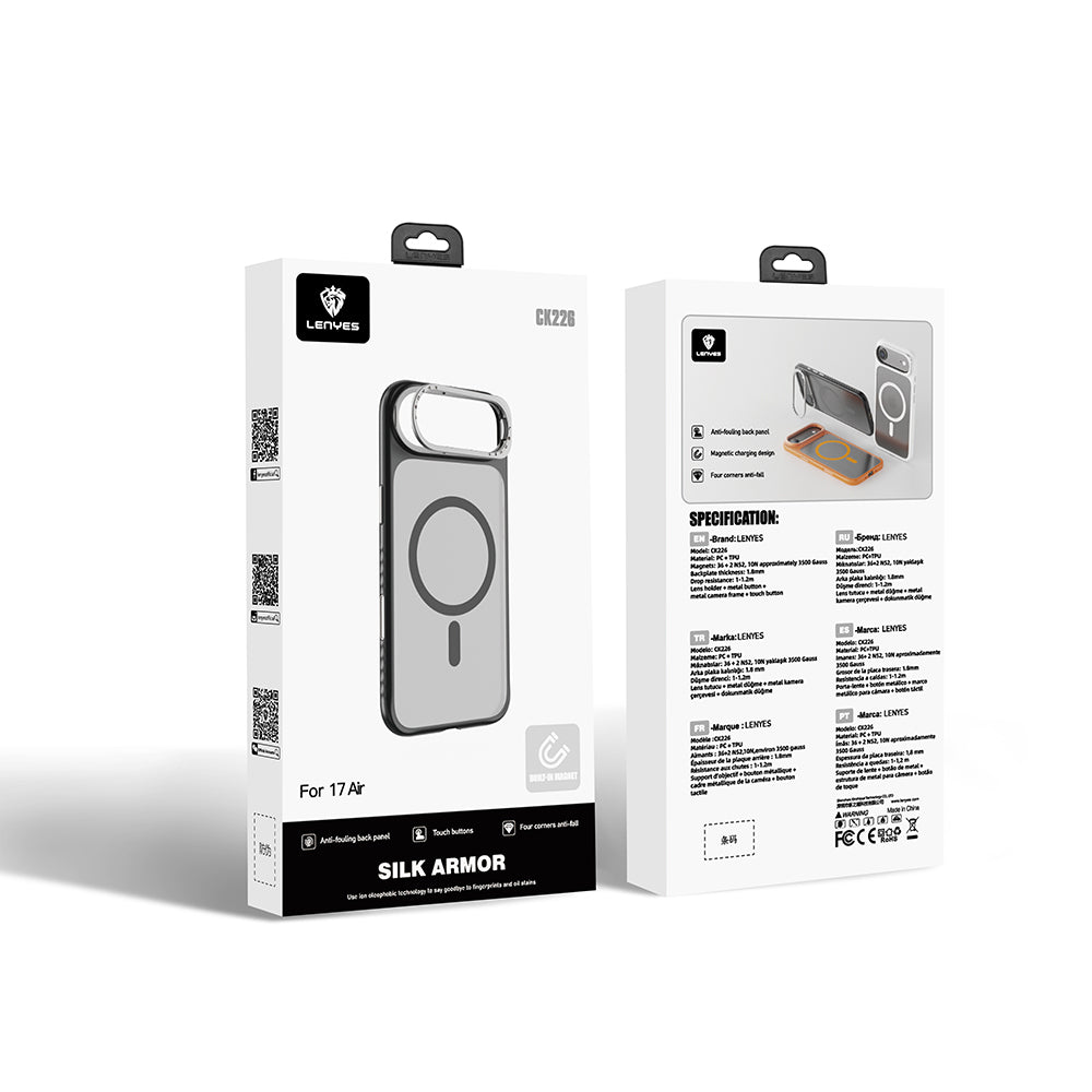 iPhone 17 Air Kılıf M-safe Şarj Özellikli Metal Kamera Standlı Lenyes CK226 PC Kapak