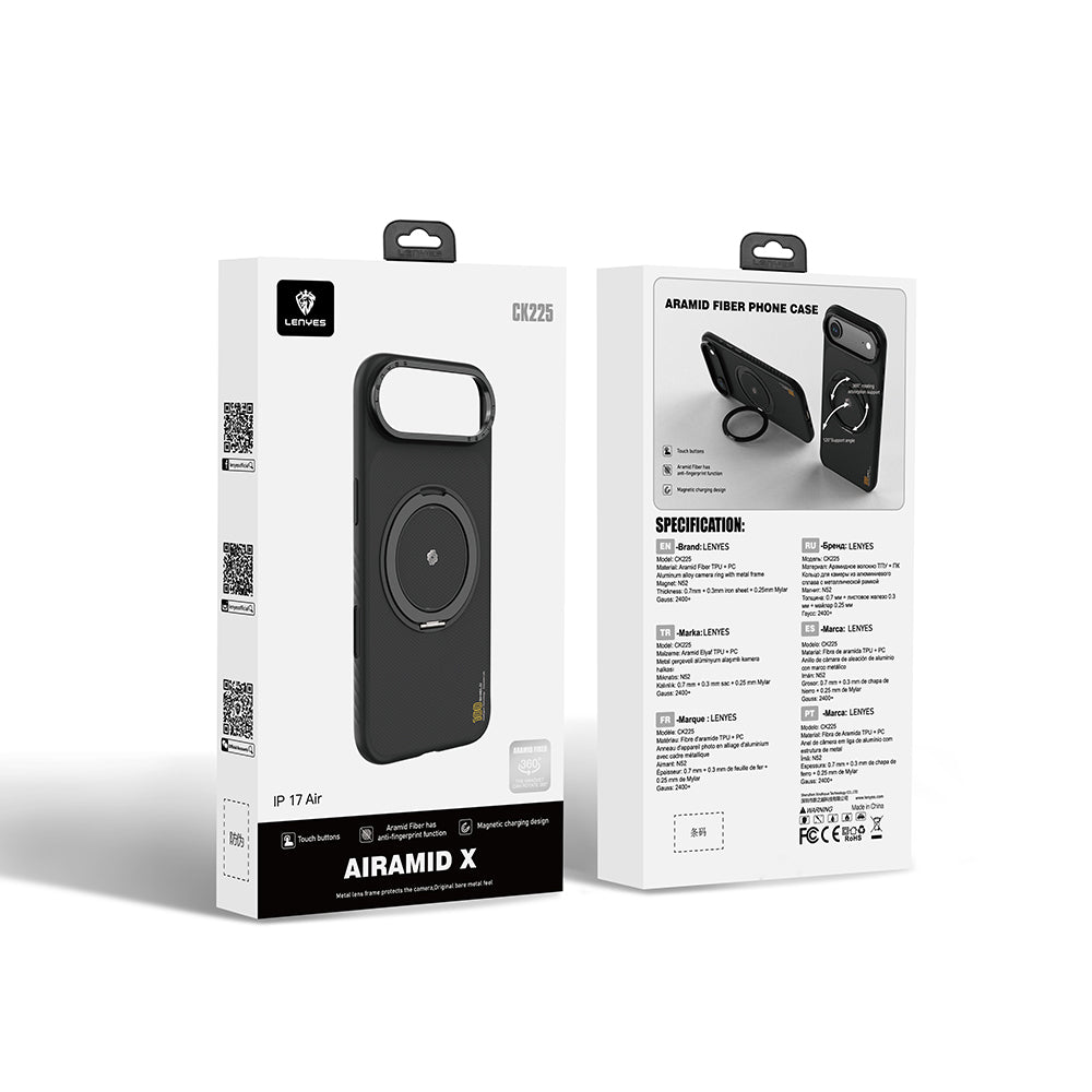 Apple iPhone 17 Air Kılıf M-safe Şarj Özellikli Metal Standlı Lenyes CK225 Kapak