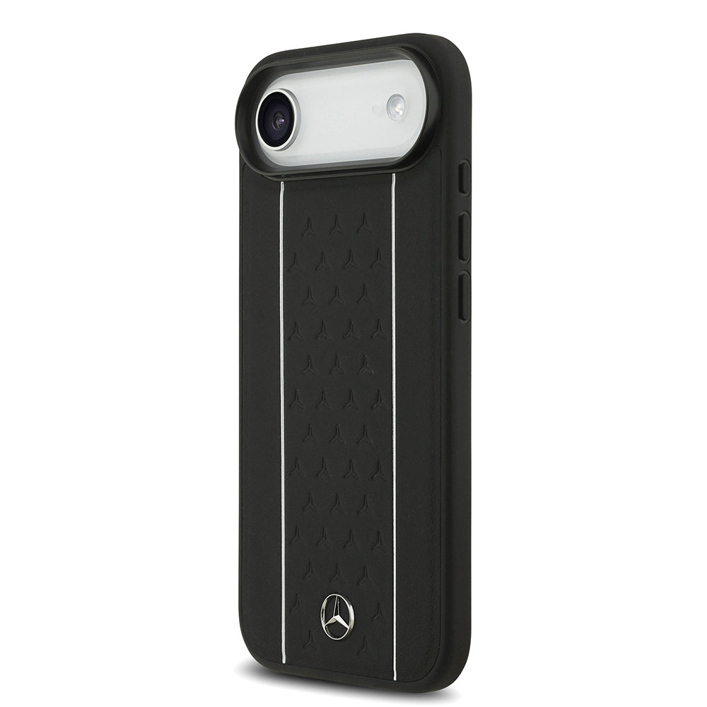 iPhone 17 Air Kılıf Mercedes Benz Orjinal Lisanslı M-safe Şarj Özellikli Şeritli Yıldız Desenli Metal Logolu Deri Kapak