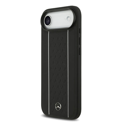 iPhone 17 Air Kılıf Mercedes Benz Orjinal Lisanslı M-safe Şarj Özellikli Şeritli Yıldız Desenli Metal Logolu Deri Kapak