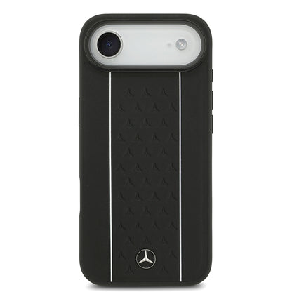 iPhone 17 Air Kılıf Mercedes Benz Orjinal Lisanslı M-safe Şarj Özellikli Şeritli Yıldız Desenli Metal Logolu Deri Kapak