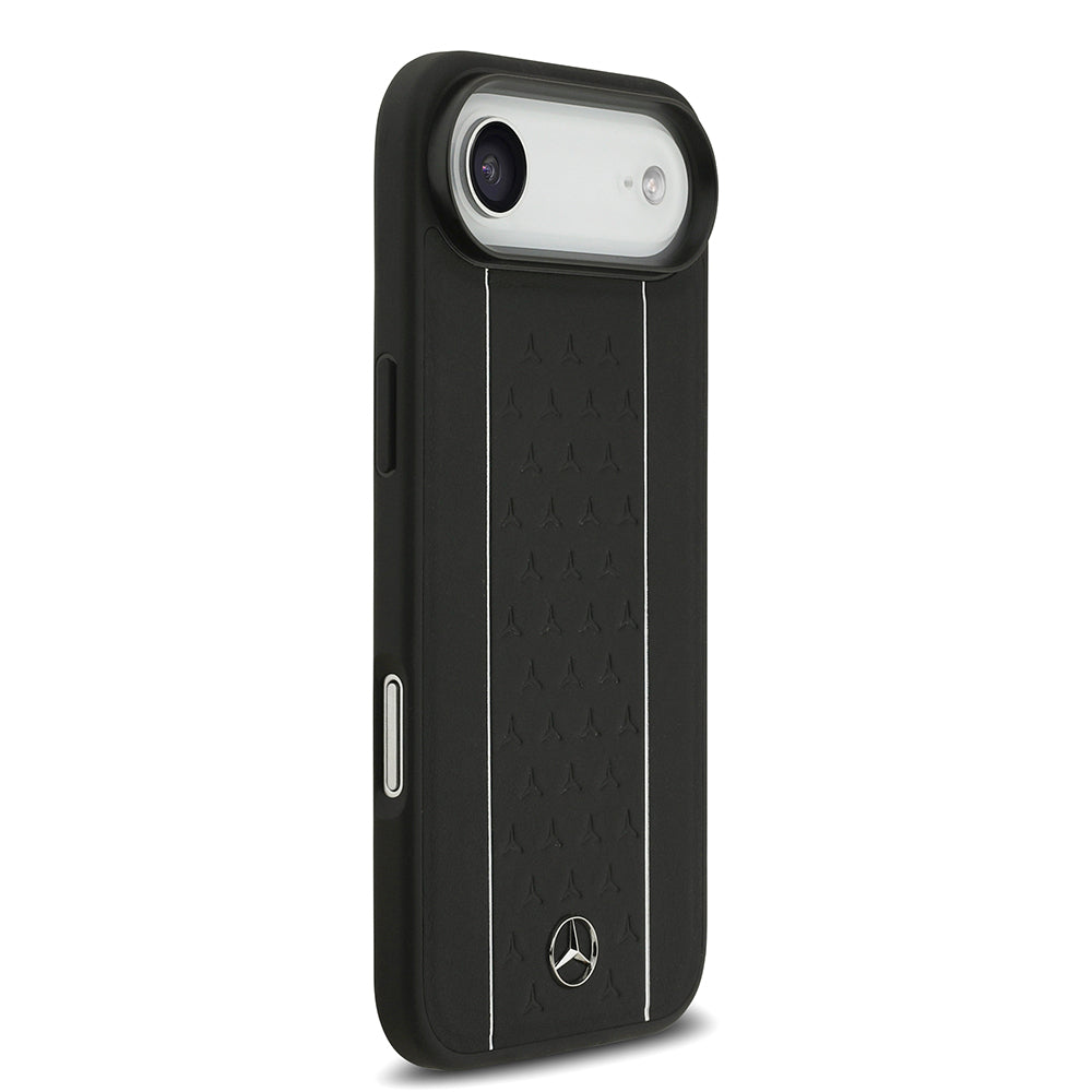 iPhone 17 Air Kılıf Mercedes Benz Orjinal Lisanslı M-safe Şarj Özellikli Şeritli Yıldız Desenli Metal Logolu Deri Kapak
