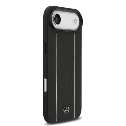 iPhone 17 Air Kılıf Mercedes Benz Orjinal Lisanslı M-safe Şarj Özellikli Şeritli Yıldız Desenli Metal Logolu Deri Kapak
