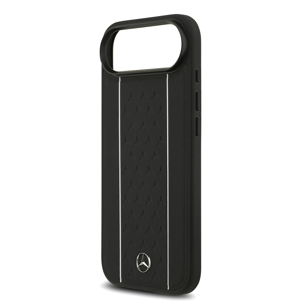 iPhone 17 Air Kılıf Mercedes Benz Orjinal Lisanslı M-safe Şarj Özellikli Şeritli Yıldız Desenli Metal Logolu Deri Kapak