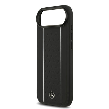 iPhone 17 Air Kılıf Mercedes Benz Orjinal Lisanslı M-safe Şarj Özellikli Şeritli Yıldız Desenli Metal Logolu Deri Kapak