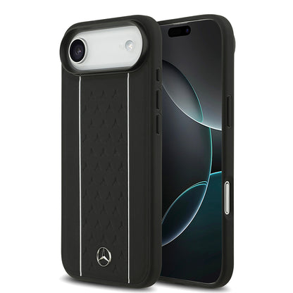 iPhone 17 Air Kılıf Mercedes Benz Orjinal Lisanslı M-safe Şarj Özellikli Şeritli Yıldız Desenli Metal Logolu Deri Kapak