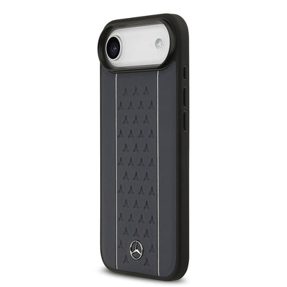 iPhone 17 Air Kılıf Mercedes Benz Orjinal Lisanslı M-safe Şarj Özellikli Şeritli Yıldız Desenli Metal Logolu Deri Kapak