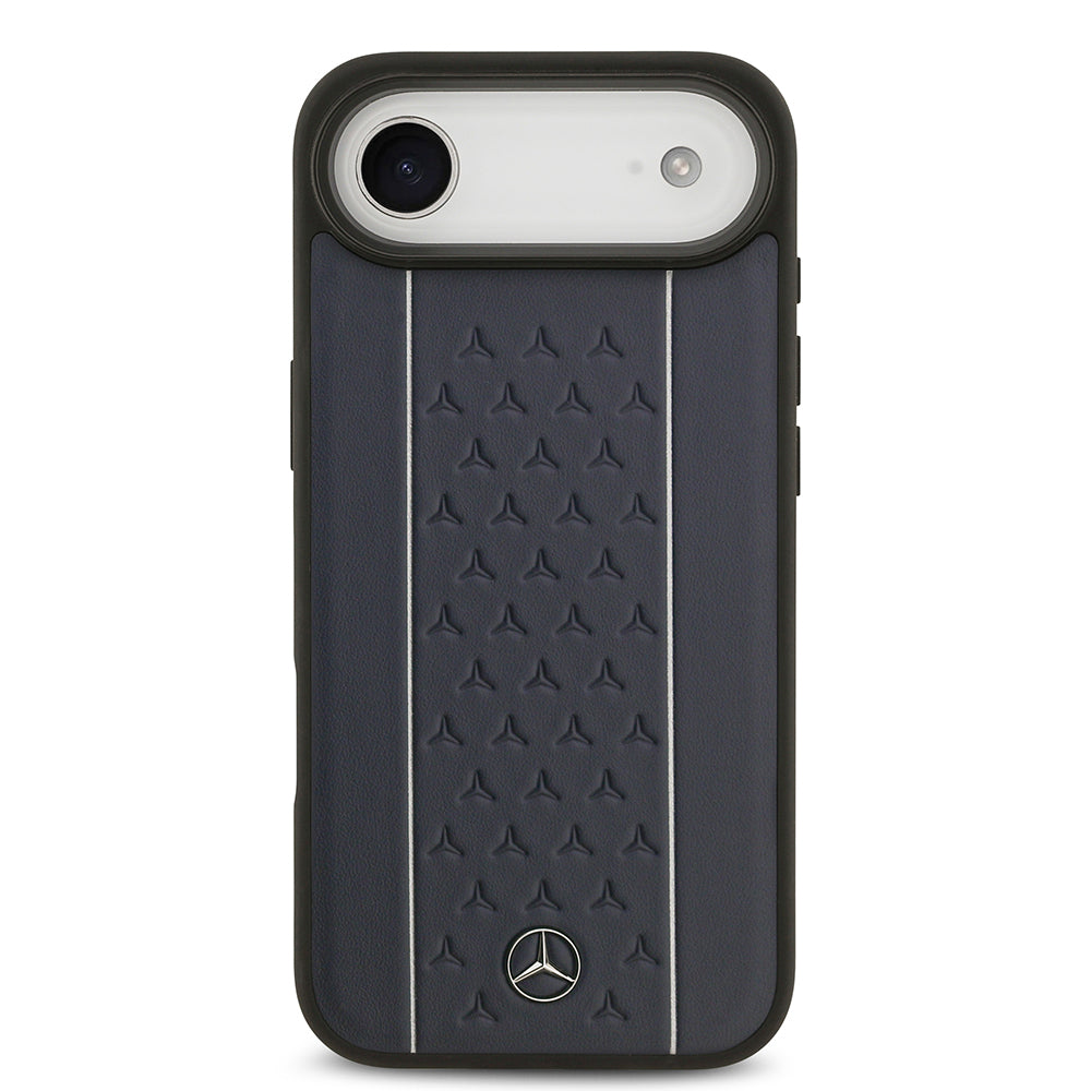 iPhone 17 Air Kılıf Mercedes Benz Orjinal Lisanslı M-safe Şarj Özellikli Şeritli Yıldız Desenli Metal Logolu Deri Kapak
