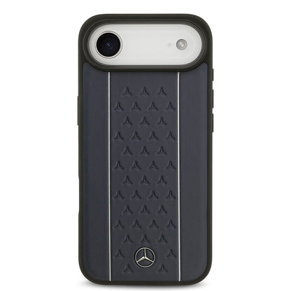 iPhone 17 Air Kılıf Mercedes Benz Orjinal Lisanslı M-safe Şarj Özellikli Şeritli Yıldız Desenli Metal Logolu Deri Kapak