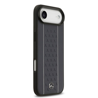 iPhone 17 Air Kılıf Mercedes Benz Orjinal Lisanslı M-safe Şarj Özellikli Şeritli Yıldız Desenli Metal Logolu Deri Kapak