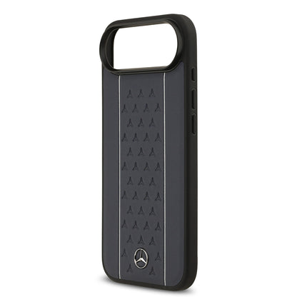 iPhone 17 Air Kılıf Mercedes Benz Orjinal Lisanslı M-safe Şarj Özellikli Şeritli Yıldız Desenli Metal Logolu Deri Kapak