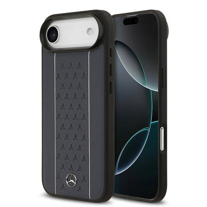 iPhone 17 Air Kılıf Mercedes Benz Orjinal Lisanslı M-safe Şarj Özellikli Şeritli Yıldız Desenli Metal Logolu Deri Kapak