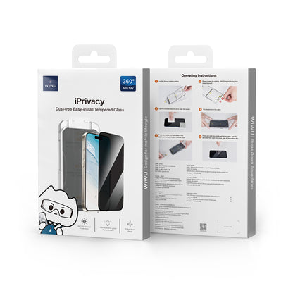 iPhone 17 Air Wiwu Wi-SQ009 Easy Install iPrivacy 360° Anti-Peep Oleofobik Temperli Cam Ekran Koruyucu + Kolay Uygulama Aparatlı