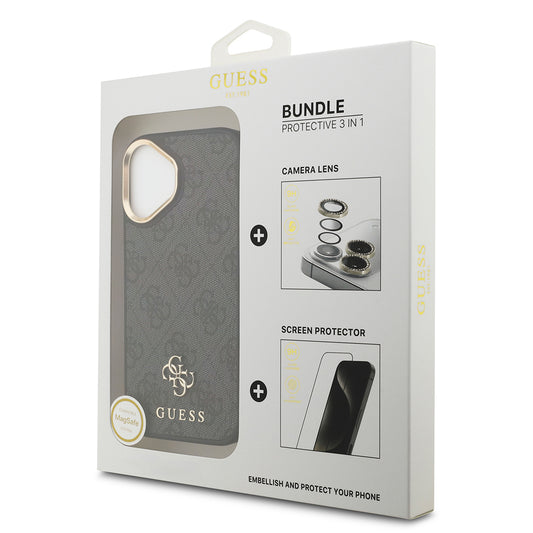 Apple iPhone 17 Guess Orjinal Lisanslı 4G ve Yazı Logolu Kılıf + Ekran Koruyucu + Lens Koruyucu 3in1 Aksesuar Seti