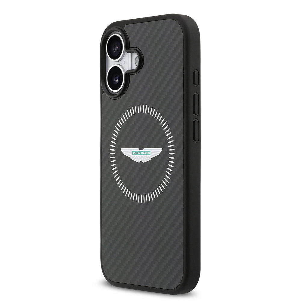 iPhone 17 Kılıf Aston Martin Orjinal Lisanslı M-safe Şarj Özellikli Karbon Fiber Kevlar Kapak