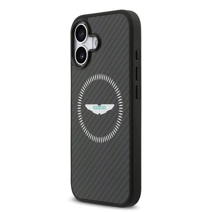 iPhone 17 Kılıf Aston Martin Orjinal Lisanslı M-safe Şarj Özellikli Karbon Fiber Kevlar Kapak