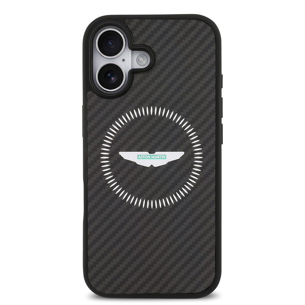 iPhone 17 Kılıf Aston Martin Orjinal Lisanslı M-safe Şarj Özellikli Karbon Fiber Kevlar Kapak