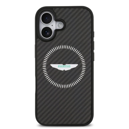 iPhone 17 Kılıf Aston Martin Orjinal Lisanslı M-safe Şarj Özellikli Karbon Fiber Kevlar Kapak