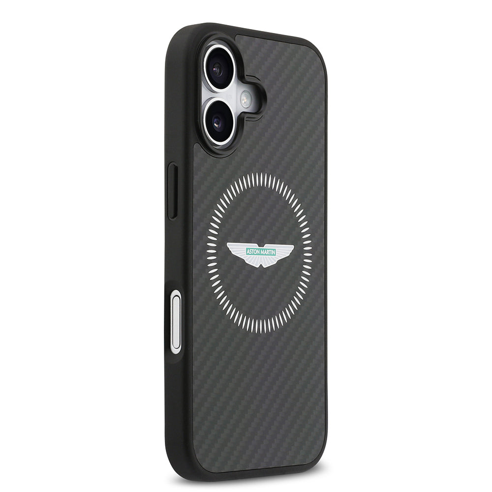 iPhone 17 Kılıf Aston Martin Orjinal Lisanslı M-safe Şarj Özellikli Karbon Fiber Kevlar Kapak