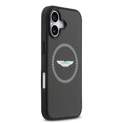iPhone 17 Kılıf Aston Martin Orjinal Lisanslı M-safe Şarj Özellikli Karbon Fiber Kevlar Kapak