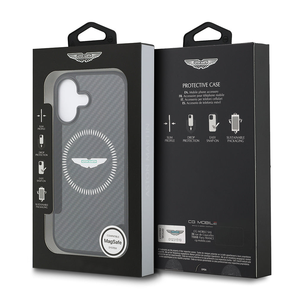 iPhone 17 Kılıf Aston Martin Orjinal Lisanslı M-safe Şarj Özellikli Karbon Fiber Kevlar Kapak