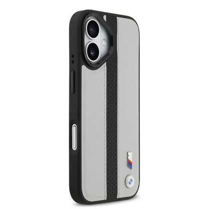 iPhone 17 Kılıf BMW Orjinal Lisanslı M-safe Şarj Özellikli Deri Arka Yüzey Metal Logolu Delikli Şerit Tasarımlı Kapak