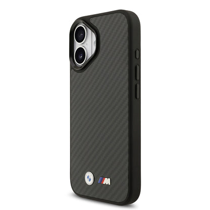 iPhone 17 Kılıf BMW Orjinal Lisanslı M-safe Şarj Özellikli Karbon Fiber Metal Logolu Kevlar Kapak
