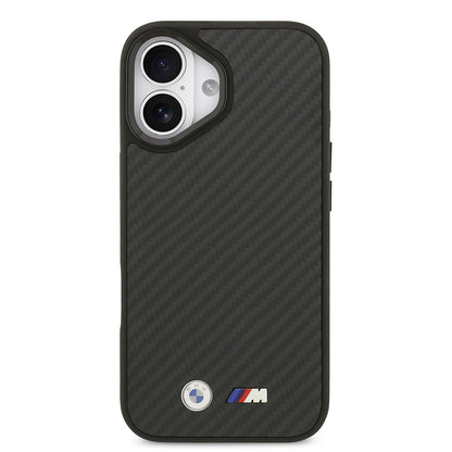 iPhone 17 Kılıf BMW Orjinal Lisanslı M-safe Şarj Özellikli Karbon Fiber Metal Logolu Kevlar Kapak