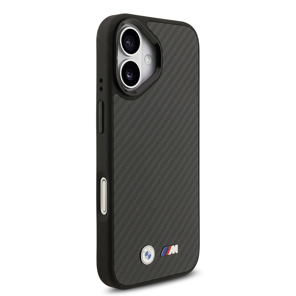 iPhone 17 Kılıf BMW Orjinal Lisanslı M-safe Şarj Özellikli Karbon Fiber Metal Logolu Kevlar Kapak