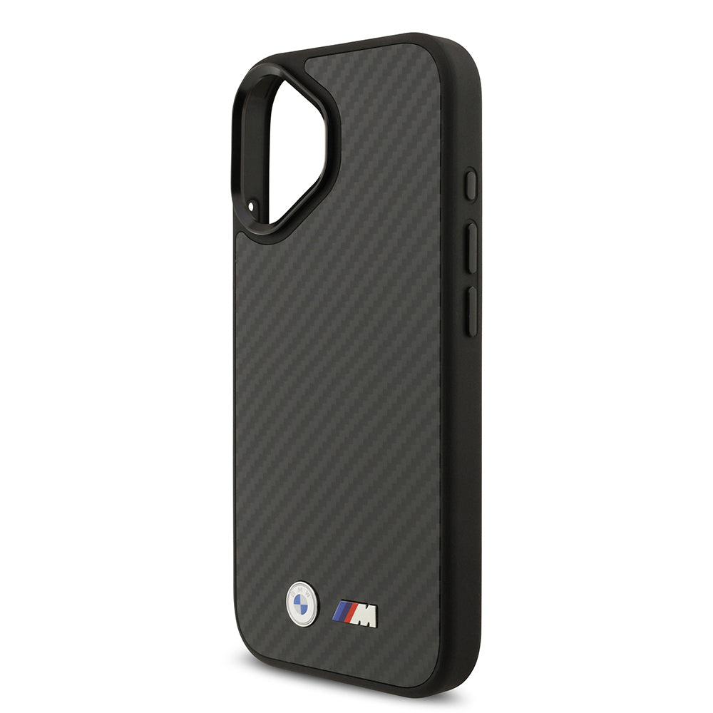 iPhone 17 Kılıf BMW Orjinal Lisanslı M-safe Şarj Özellikli Karbon Fiber Metal Logolu Kevlar Kapak
