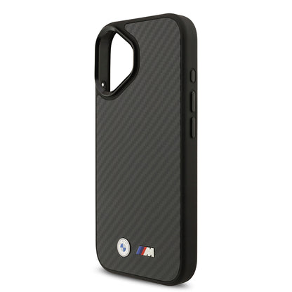 iPhone 17 Kılıf BMW Orjinal Lisanslı M-safe Şarj Özellikli Karbon Fiber Metal Logolu Kevlar Kapak