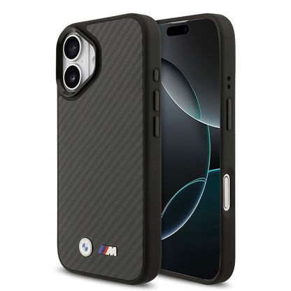 iPhone 17 Kılıf BMW Orjinal Lisanslı M-safe Şarj Özellikli Karbon Fiber Metal Logolu Kevlar Kapak