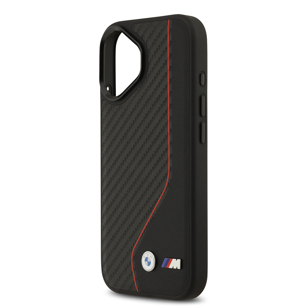 iPhone 17 Kılıf BMW Orjinal Lisanslı M-safe Şarj Özellikli Metal BMW ve M Logolu PU Karbon Tasarımlı Kapak