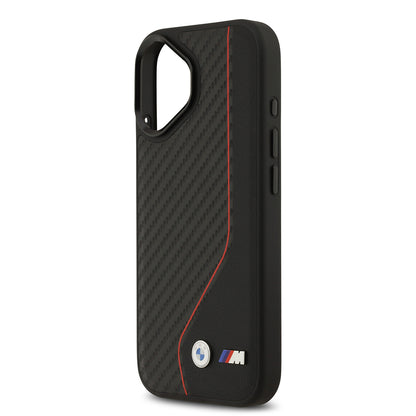 iPhone 17 Kılıf BMW Orjinal Lisanslı M-safe Şarj Özellikli Metal BMW ve M Logolu PU Karbon Tasarımlı Kapak