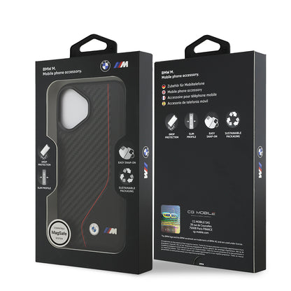 iPhone 17 Kılıf BMW Orjinal Lisanslı M-safe Şarj Özellikli Metal BMW ve M Logolu PU Karbon Tasarımlı Kapak