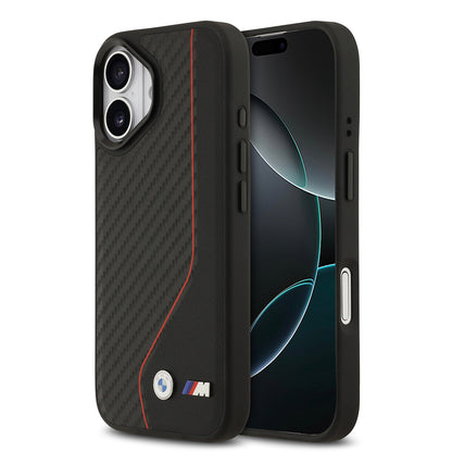 iPhone 17 Kılıf BMW Orjinal Lisanslı M-safe Şarj Özellikli Metal BMW ve M Logolu PU Karbon Tasarımlı Kapak