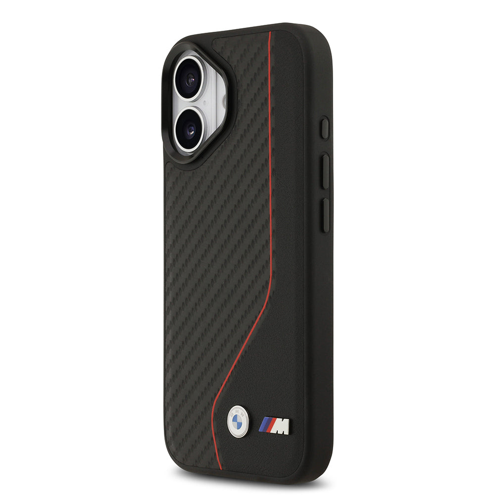 iPhone 17 Kılıf BMW Orjinal Lisanslı M-safe Şarj Özellikli Metal BMW ve M Logolu PU Karbon Tasarımlı Kapak